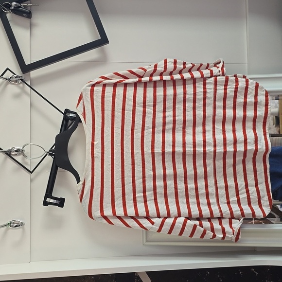 MADEWELL-Rust and White Striped Long  Sleeve Shirt - Picture 3 of 10